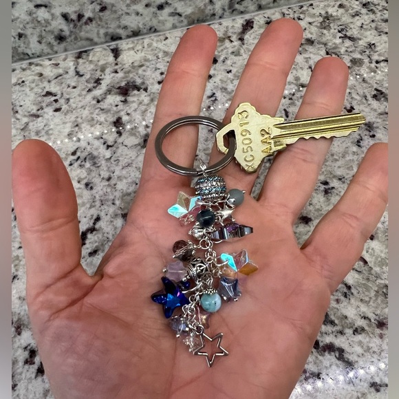 Handmade Boutique Sparkly Celestial Star Gemstone Charms Keychain - Picture 6 of 6